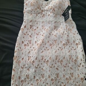 Lulu's White Floral Lace Strapless Cocktail Dress